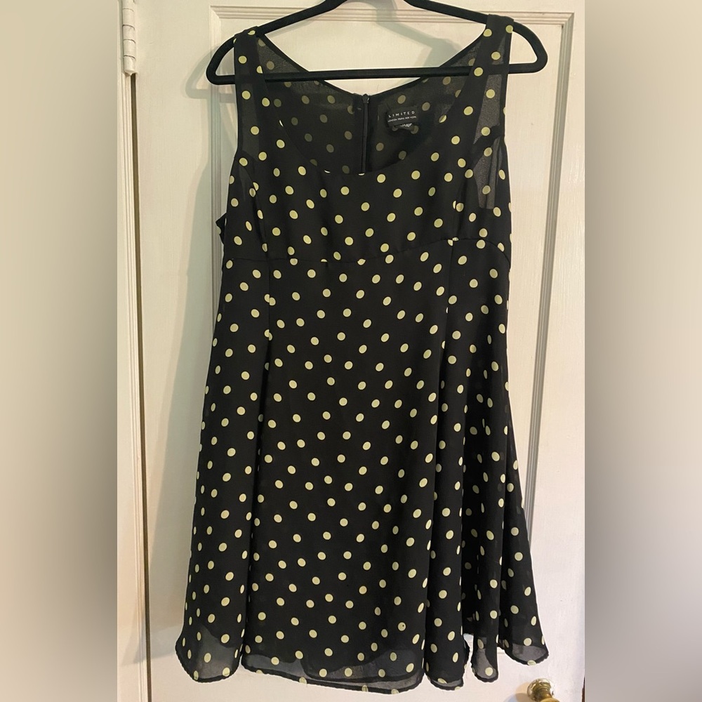 Limited Black and gold polka dot dress with two layers, one sheer; size: 14